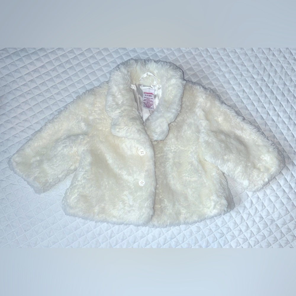 EUC Gymboree Infant Girls Faux Fur Furry Jacket Coat Size 3-6 months Cream Ivory